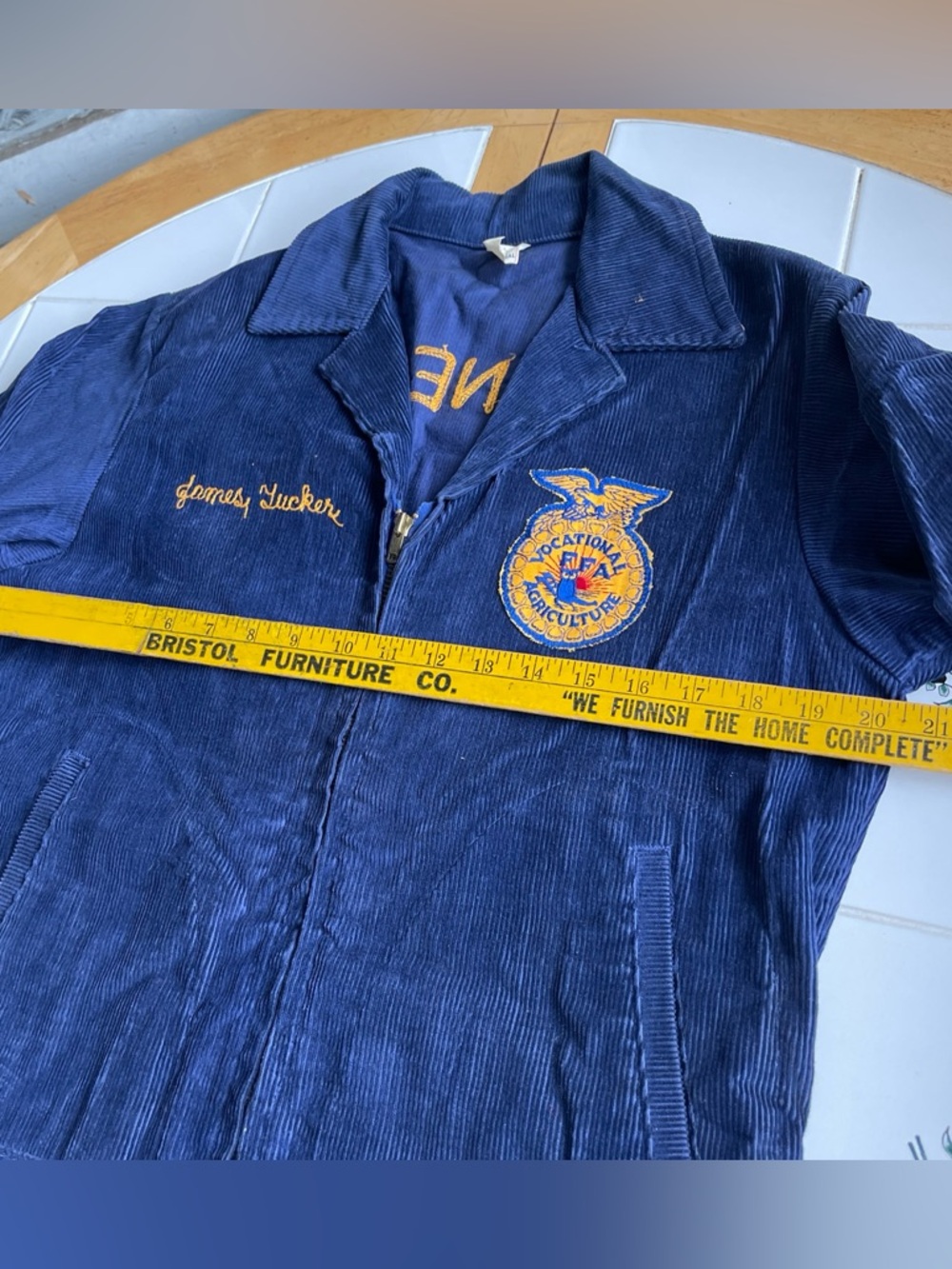 Vintage FFA Blue Corduroy Bomber Jacket 38/M Chainstitch Tennessee Fort Womack - Picture 7 of 15